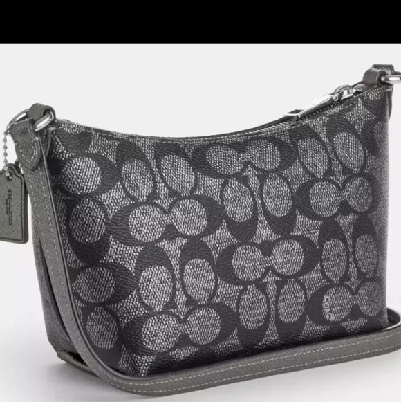 NWOT Coach Zip Top Crossbody Metallic Signature Canvas CW338 Gunmetal - Picture 6 of 10